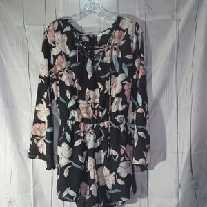 Decree long sleeve floral tie front romper